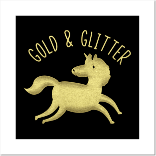 Gold and Glitter Unicorns Posters and Art